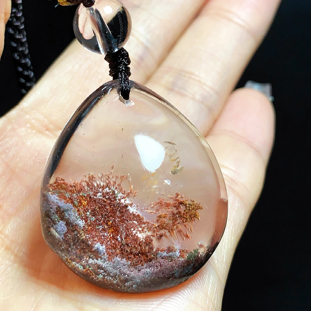 东海水晶天然彩幽灵水晶水滴吊坠毛衣链平安项坠男女款聚宝盆饰品