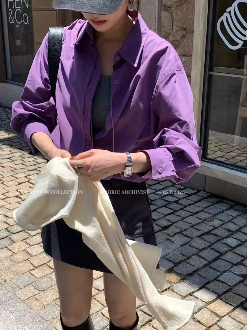 夏季新款小个子户外防晒显瘦假两件长袖衬衫