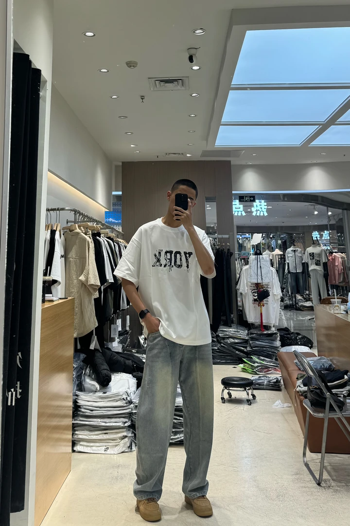 2025夏季新款高端字母刺绣圆领短袖T恤男款美式休闲宽松痞帅潮t男