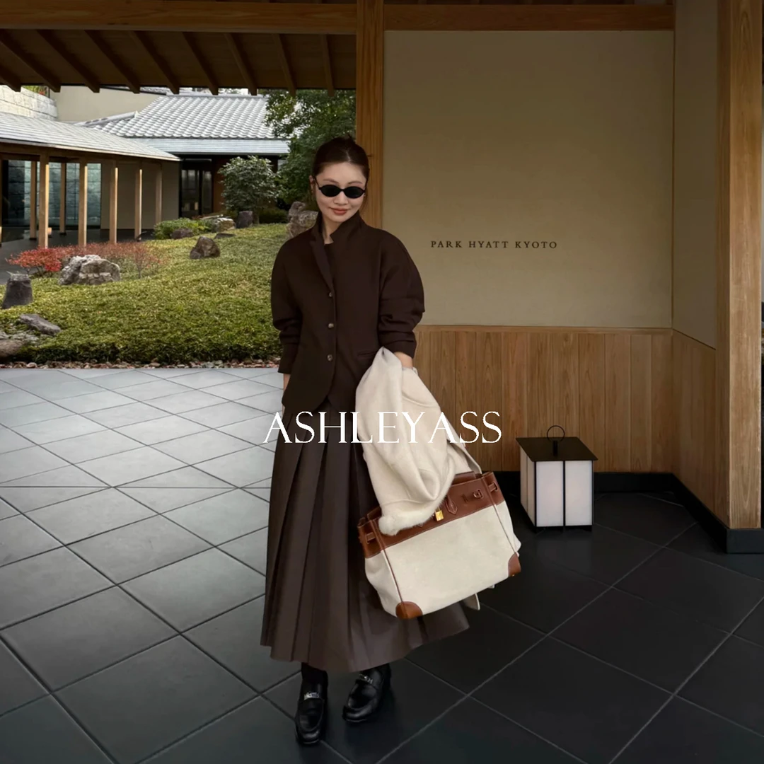 【ASHLEYASS】压褶皮裙缝制工艺开叉裙吸湿透气层次感LSQ241828S