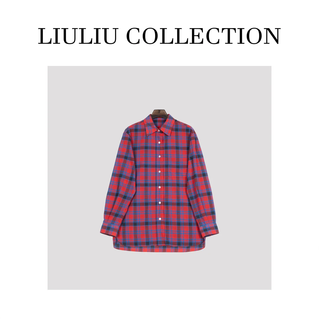 【色彩碰撞】柔软高支纯棉，单口袋色织彩色格纹廓形宽松长袖衬衫女