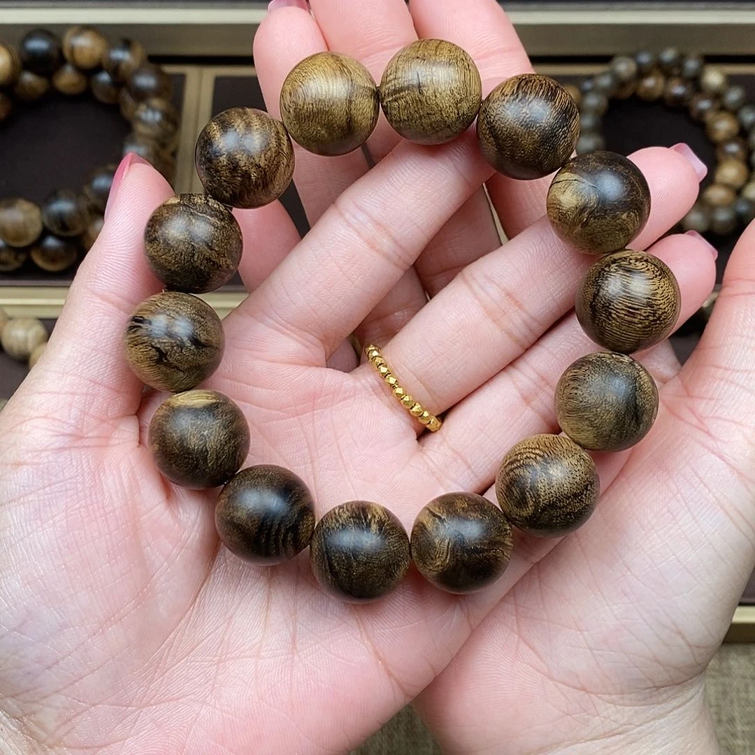 沉香手串惊**浪越南芽庄白棋虎皮缨子满瘤疤沉水