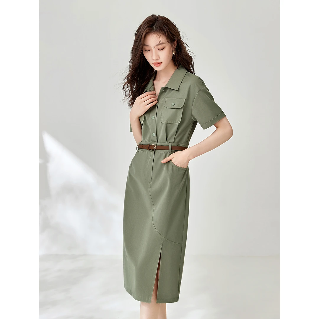 沫晗依美【设计感工装风连衣裙】2025夏新款女简约百搭连衣裙5041