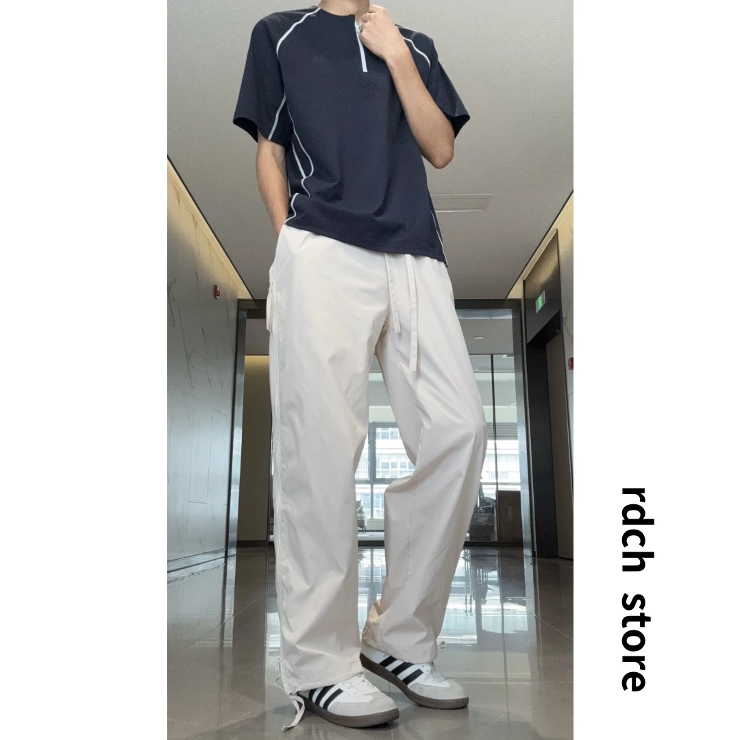 rdch夏季新款侧边透气拉链直筒薄款工装裤男女百搭户外垂感休闲裤