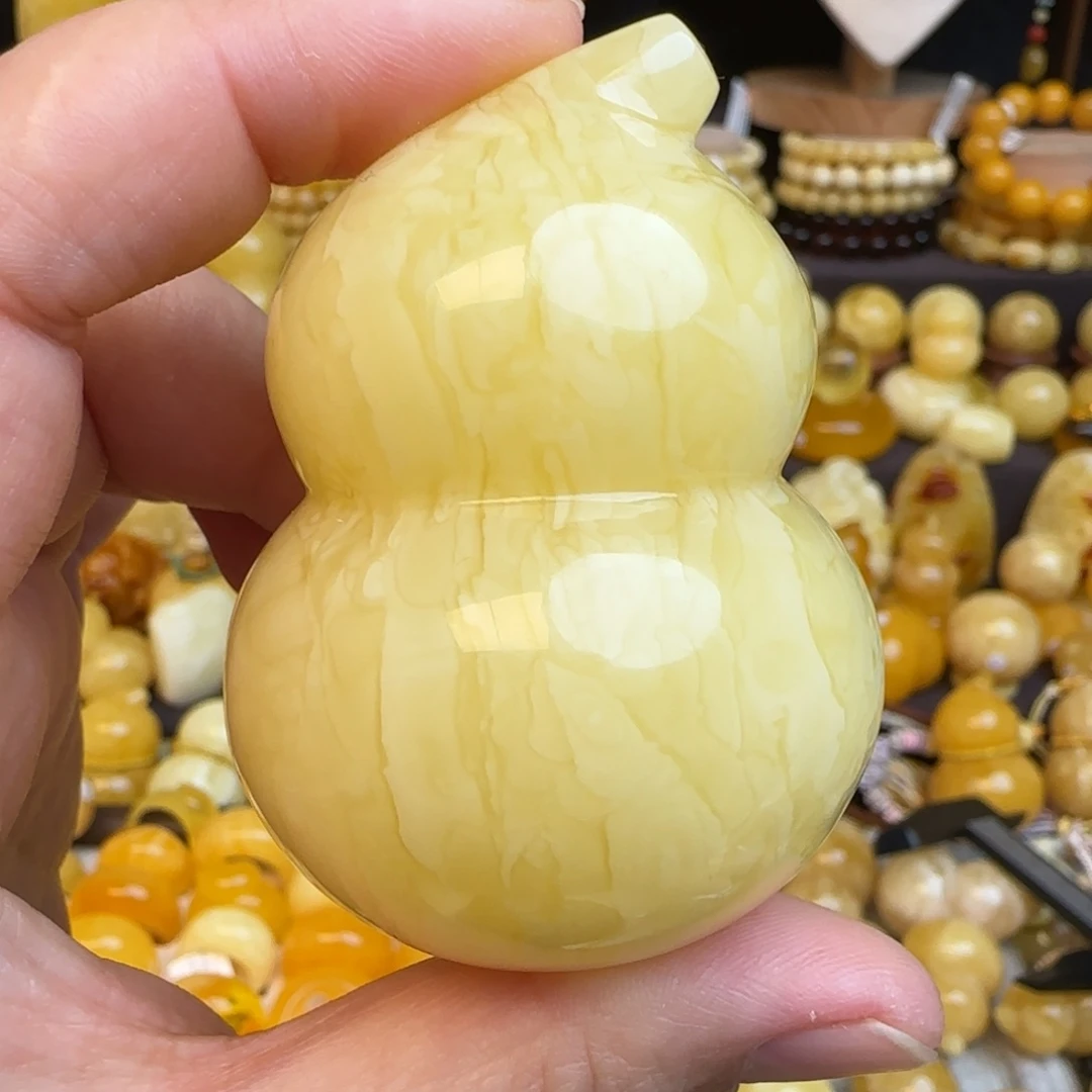 琥珀未镶嵌吊坠(赠链)天然浓白妖花蜜蜡葫芦吊坠