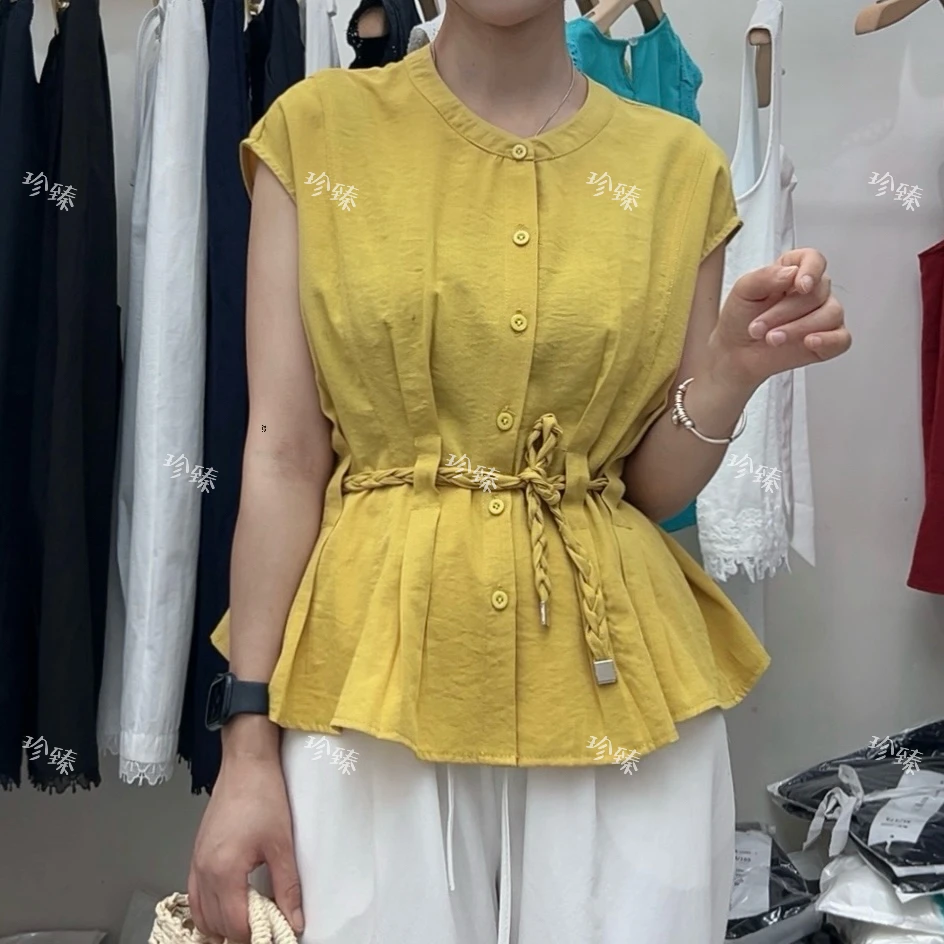 夏季韩系无袖女衬衫百搭气质显瘦减龄时尚设计感修身15098