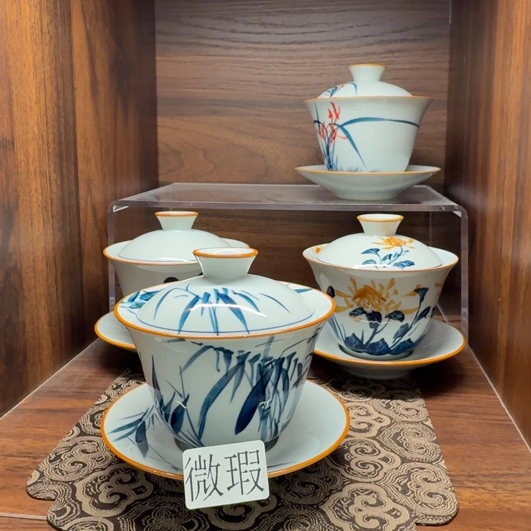 釉下手绘茶具微瑕