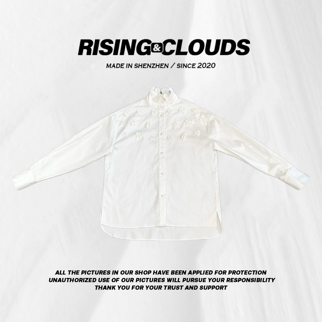 RISING&CLOUDS【小云姐】深圳时尚百搭木耳领钉花衬衫上衣120068