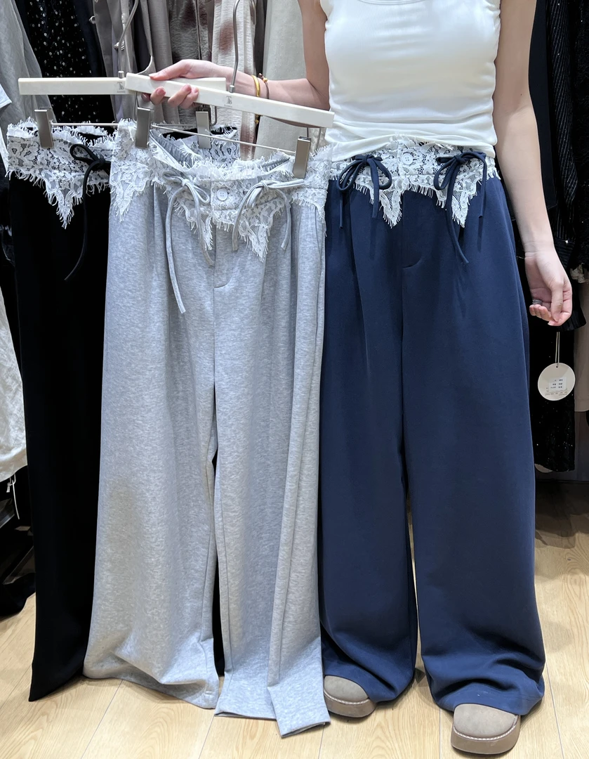 TLB#66001春季新款高品质拼接蕾丝阔腿裤，裤长：104cm