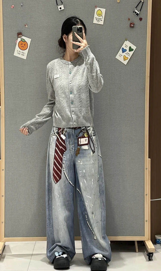 【现货】FIZZFLY赫本经典羊绒开衫少女风日韩休闲风时尚浅灰色针织