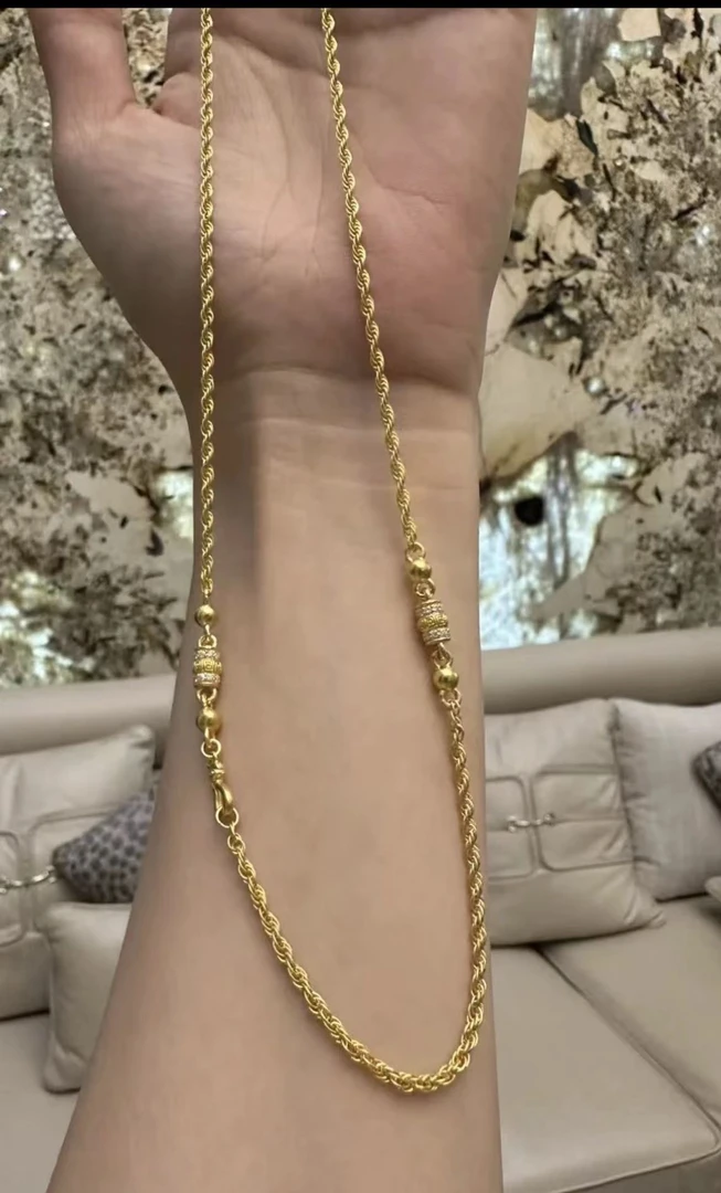 足金999古法传承百搭点钻麻绳项链