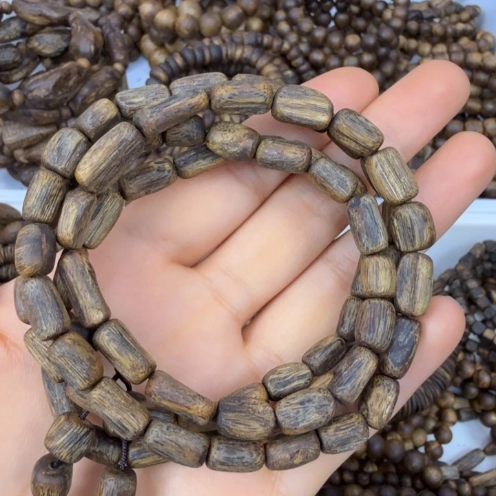 沉香手串沉香绿奇楠随型桶多圈九九分节油