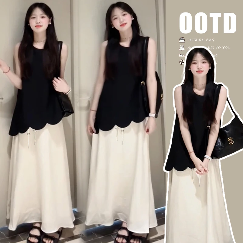 孕妇大码无袖简约高级感不规则上衣洋气半身裙女网红爆款时尚夏装
