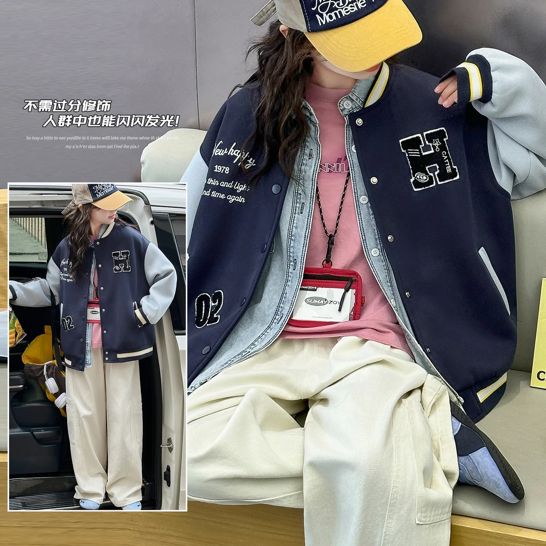女童春秋外套棒球服儿童休闲百搭宽松运动上衣潮流洋气中大童韩版