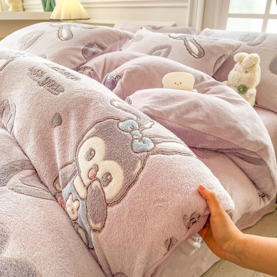 冬季牛奶绒加厚雪花绒四件套床上用品加绒保暖双面绒床单三件套