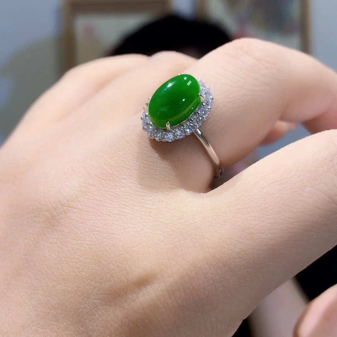 和田玉（碧玉）戒指银S925镀金镶嵌