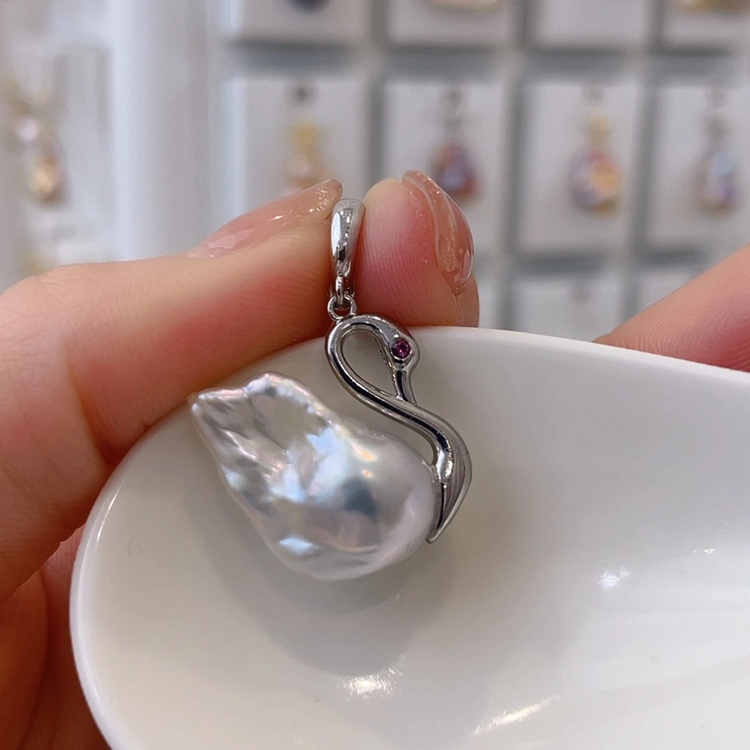 淡水珍珠天然珍珠巴洛克银S925镶嵌