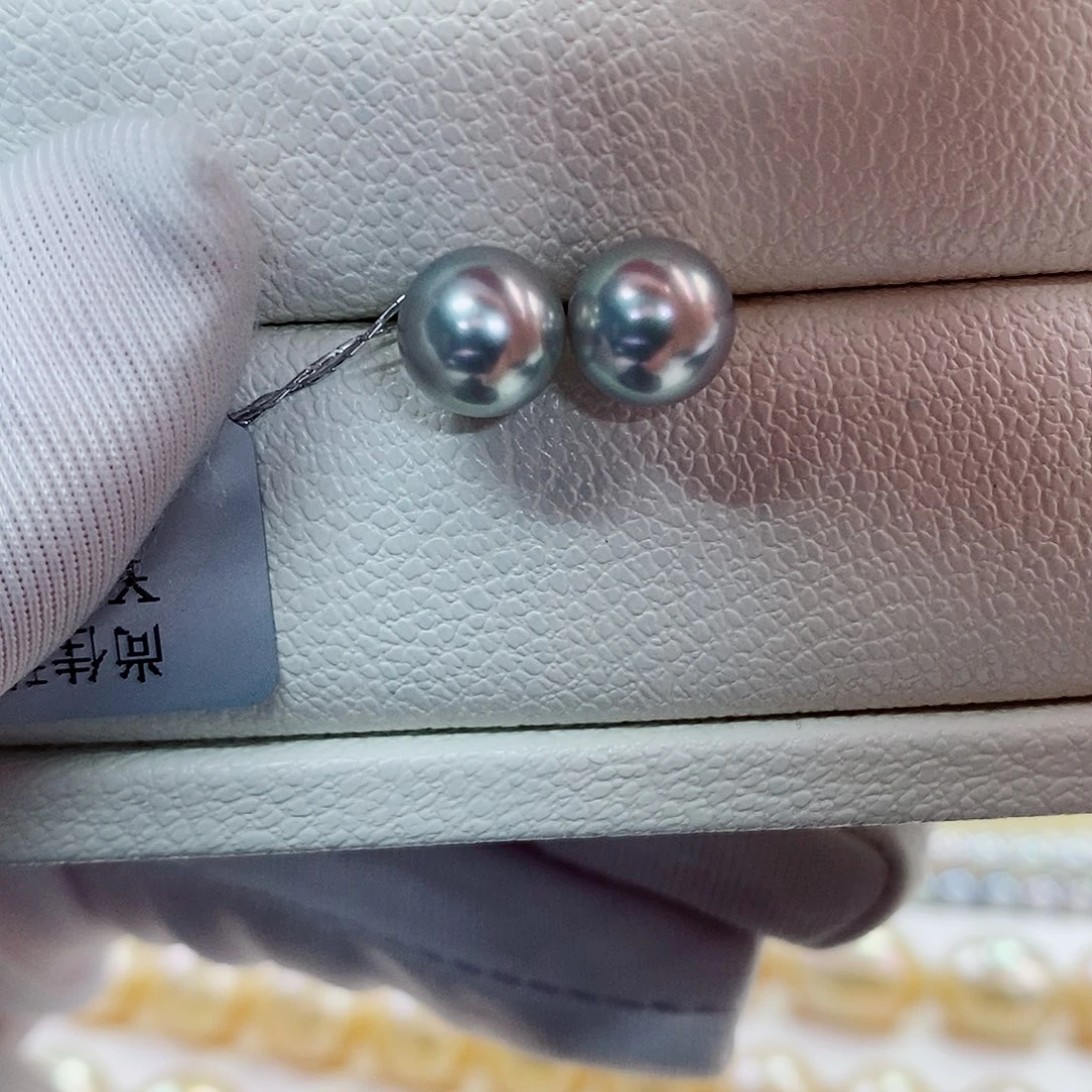 18K金镶嵌耳饰海水珍珠7.5-8
