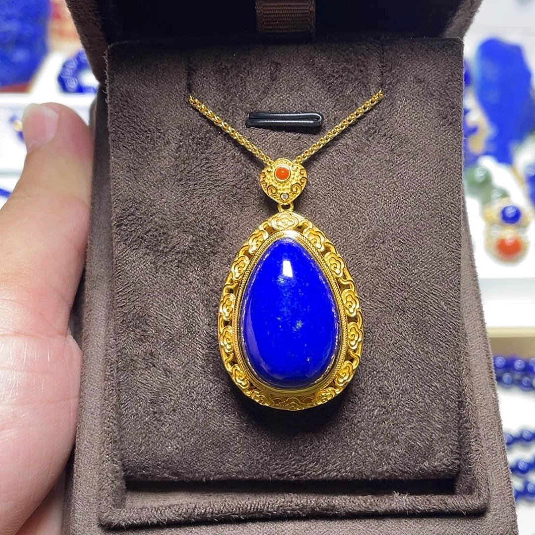 青金石银S925镀金镶嵌豪镶水滴吊坠