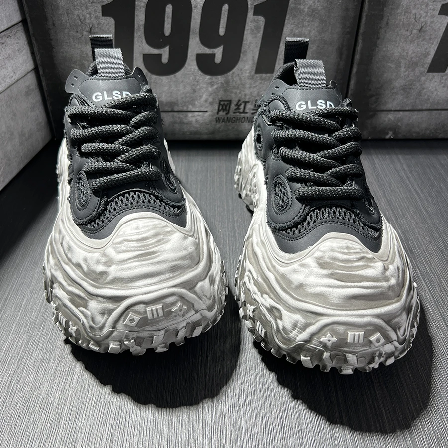 欧货2025新款春季贝壳头溶解老爹鞋男厚底松糕休闲板鞋小白鞋做旧