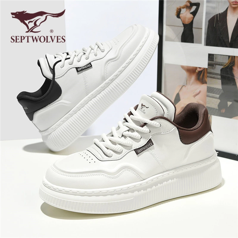 七匹狼男鞋春季潮流厚底增高休闲板鞋男士防滑耐磨时尚百搭小白鞋