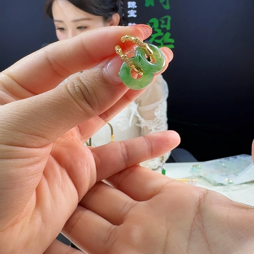 翡翠耳饰银S925镶嵌925镶嵌