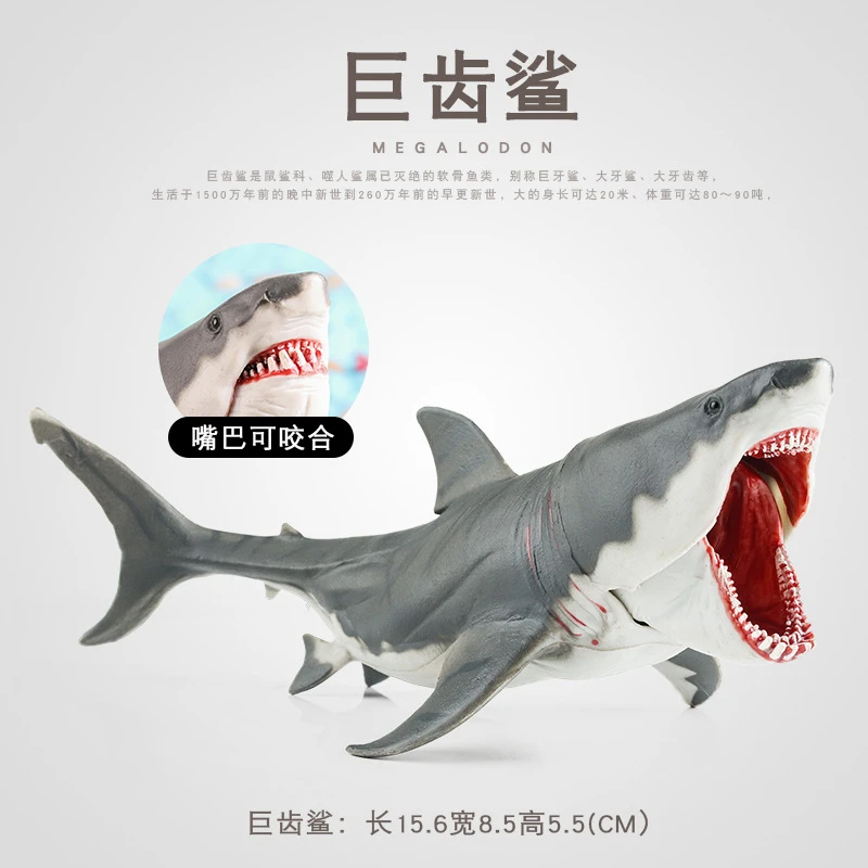 巨齿鲨大白鲨海洋动物模型鲨鱼玩具手办霸王龙儿童恐龙世界玩具