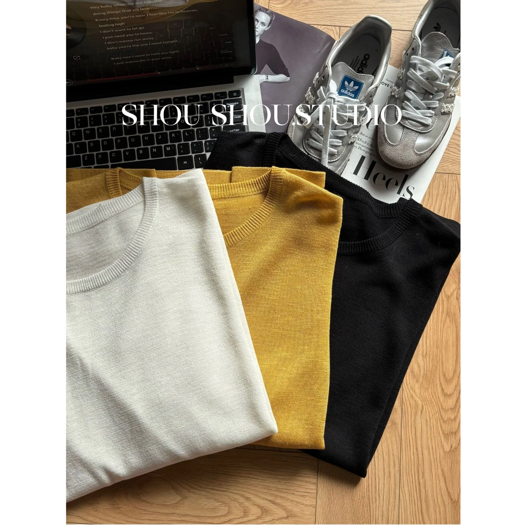 【瘦瘦】大码秋季圆领天丝麻半透显瘦正肩显瘦百搭长袖上衣S01924