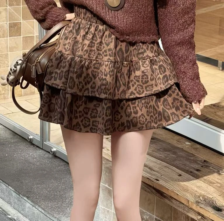 【豹力美学】美式复古豹纹百褶蛋糕半身裙女秋季2025新款防走光短裙