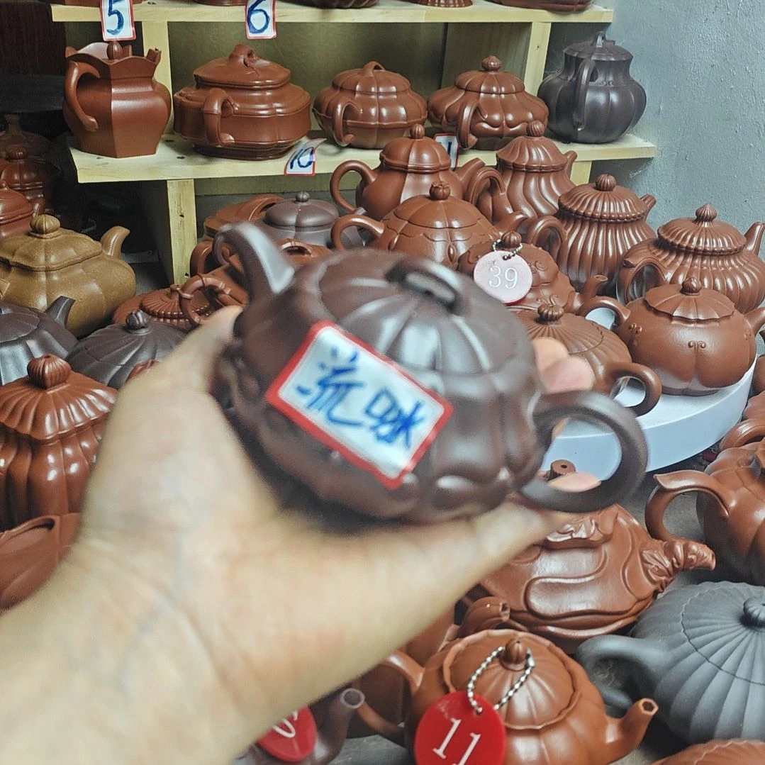 宜兴紫砂壶筋纹器半手工制作紫泥容量一佰伍十CC