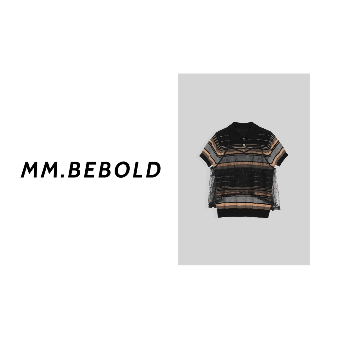 【妙姐精选】蕾丝吊带条纹假两件短袖LJL25828