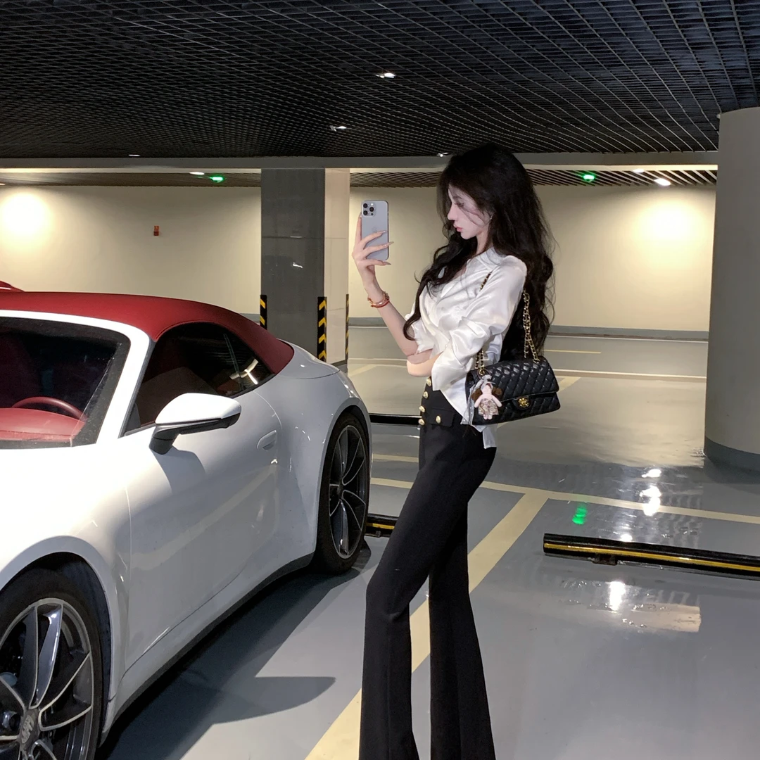 【雅乔定制】神裤2.0 高腰重磅乱麻修身喇叭裤长裤DYLL-24066370