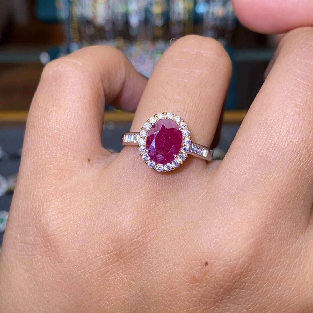 红宝石戒指银S925镶嵌