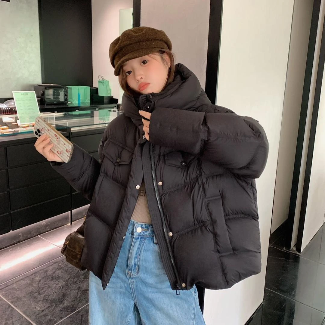 【8808-rj】连帽款纯色羽绒服冬季新款休闲百搭保暖外套