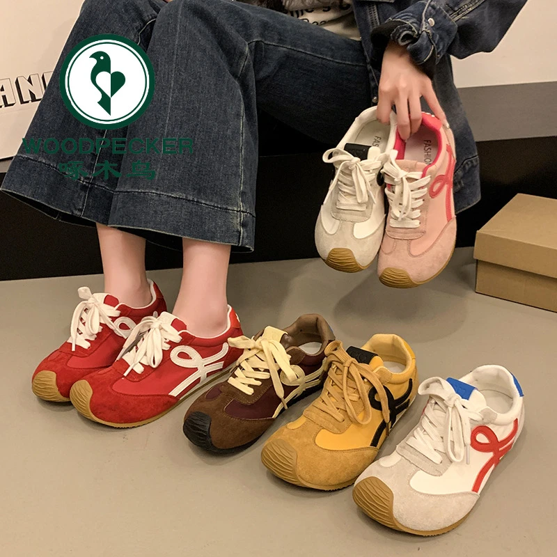 啄木鸟2025春夏百搭德训鞋女华夫阿甘鞋内增高复古时尚运动休闲鞋