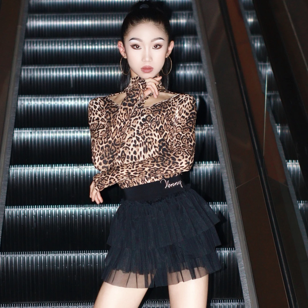 薇妮舞美拉丁舞服【光芒绽放】女童练功服豹纹国标训练服上课舞蹈服