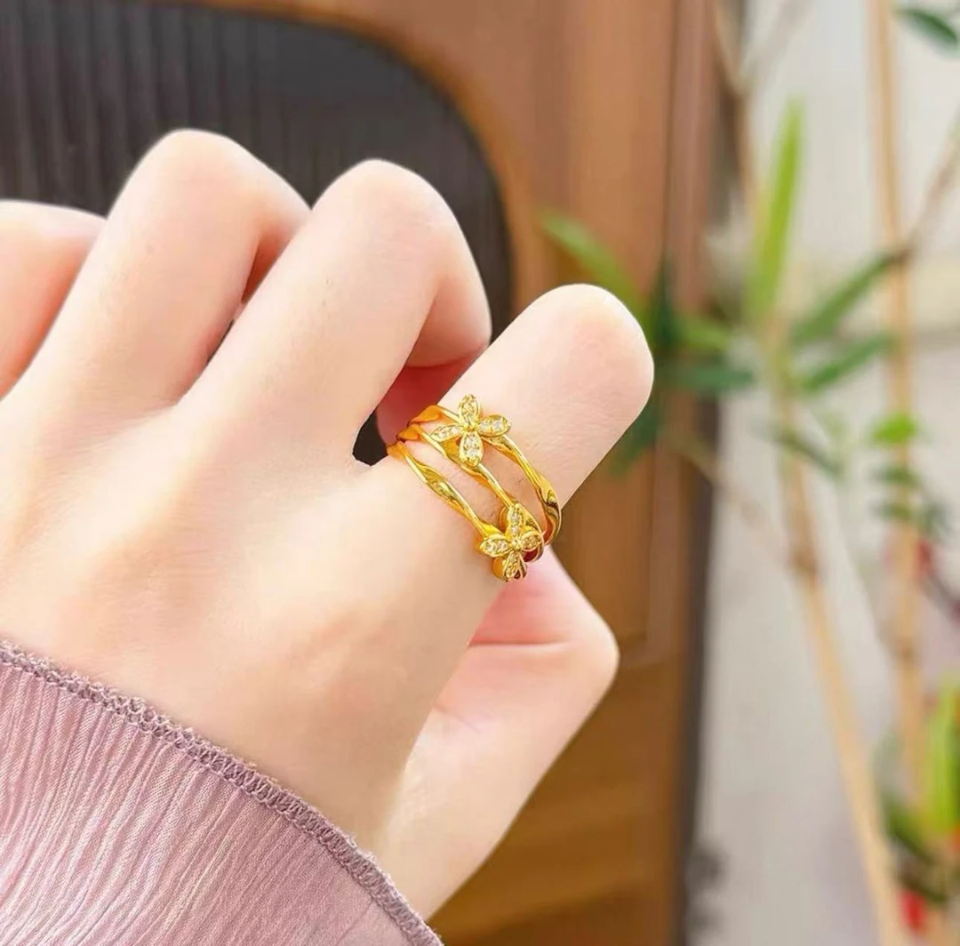 BY215   四叶花三层开口戒指