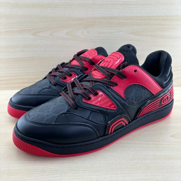 全新未使用 GUCCI/古驰 Basket系列织物皮面拼接系带时尚低帮板鞋