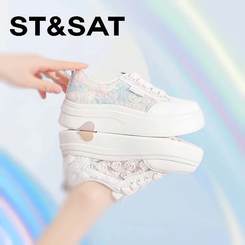 星期六厚底小白鞋女2025新款夏季网面透气轻便舒适百搭休闲运动鞋