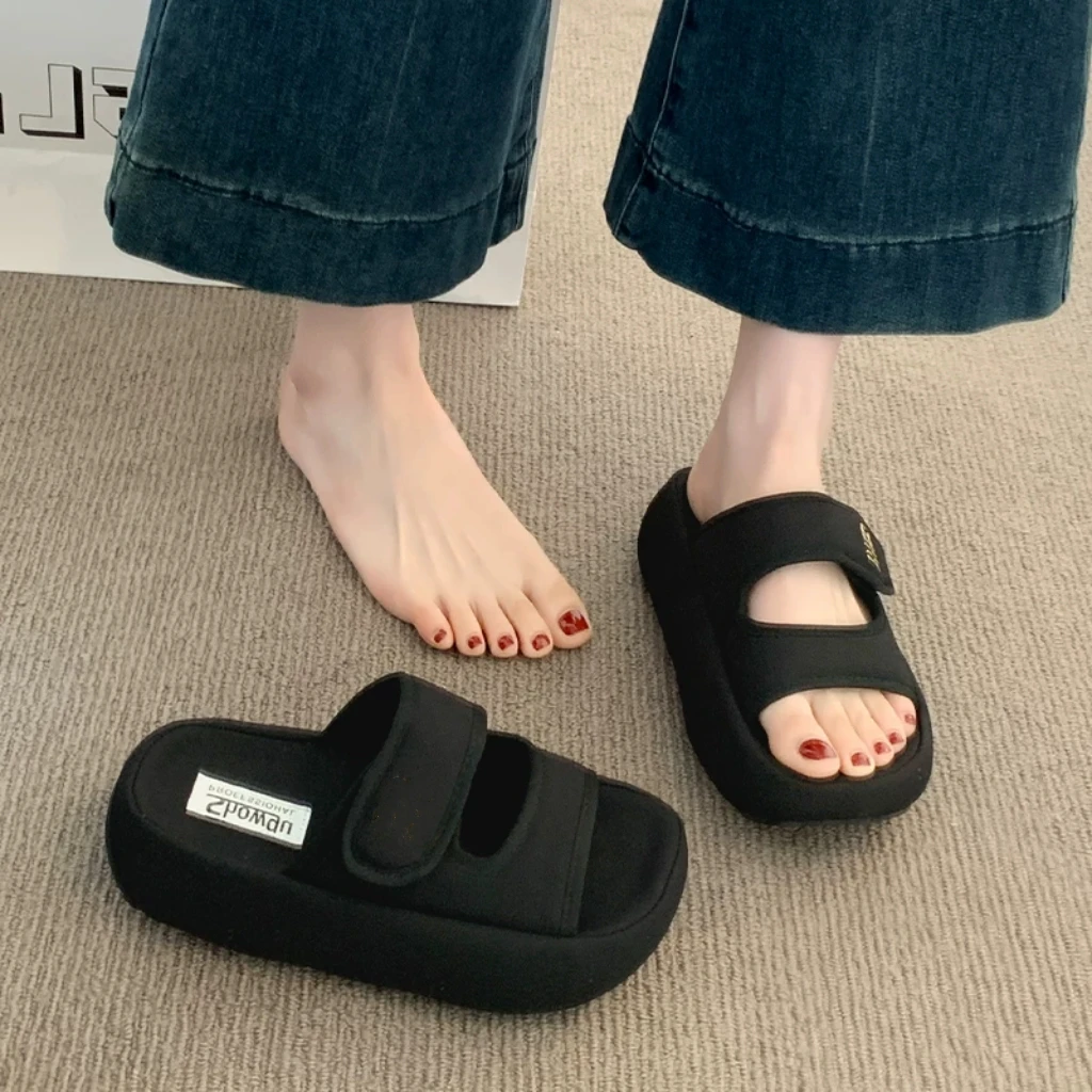 女夏外穿时尚新款外出厚底魔术贴超火爆款一字拖鞋3516-7