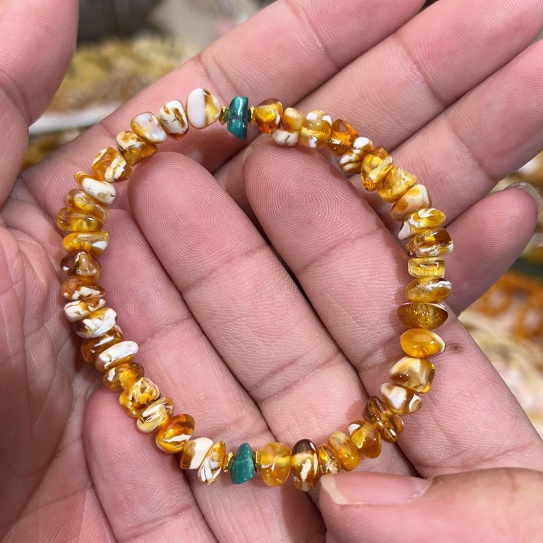 蜜蜡未镶嵌手链橘沁拉丝纹扭扭珠6.8mm