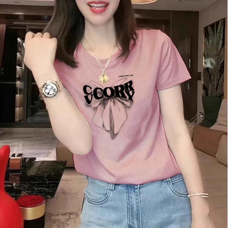 夏季薄款宽松法式高级感正肩圆领短袖t恤女显瘦休闲体恤纯棉上衣