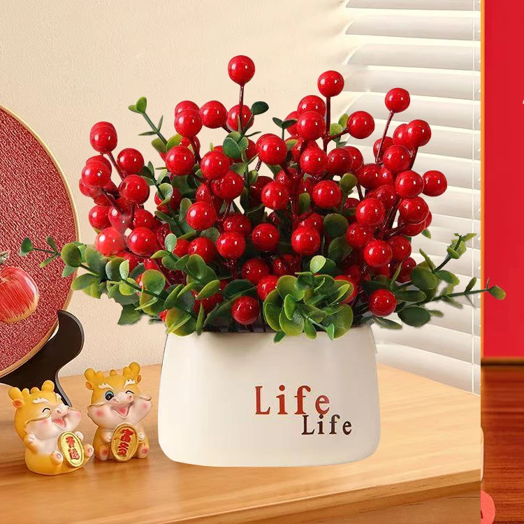 仿真红果发财果life瓶装饰平安喜乐乔迁大吉喜庆花艺新年装饰花艺