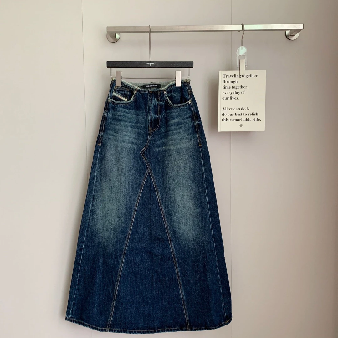 D轮D1【VTG中古蓝牛】自带腔调感的无腰头阔型牛仔裙