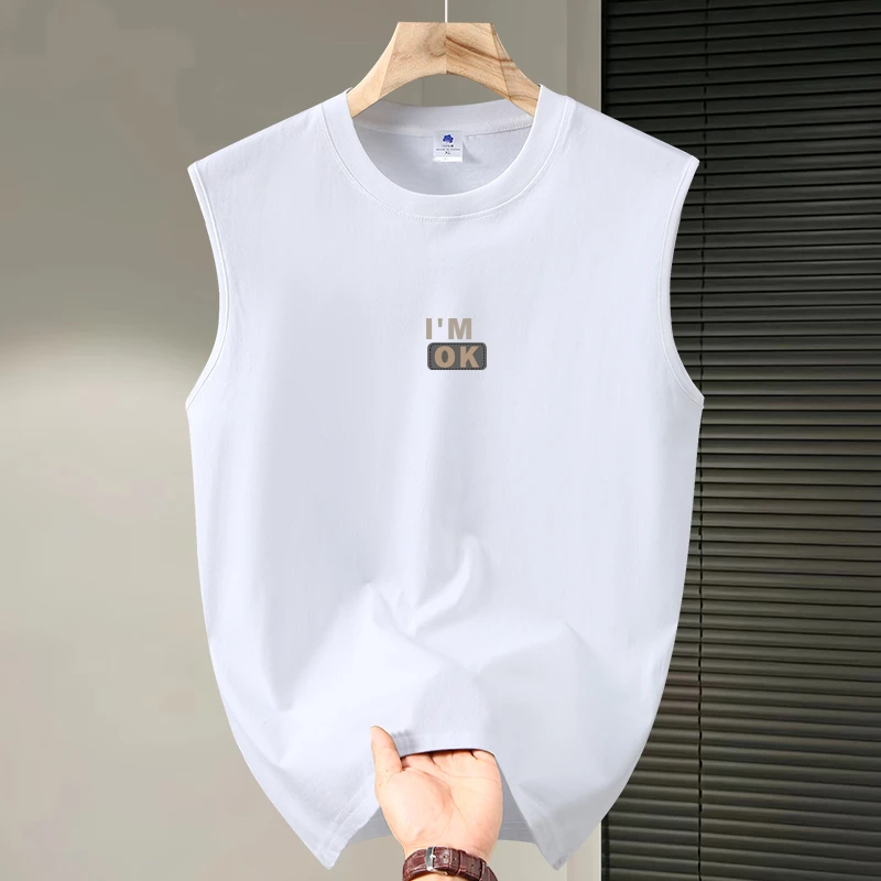 2025夏季新款纯棉圆领无袖t恤男士背心透气潮流休闲运动健身坎肩