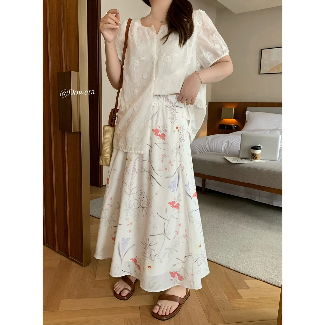 现货7802D大婉酱微胖定制法式甜美碎花裙a字松紧腰半身裙春夏裙子