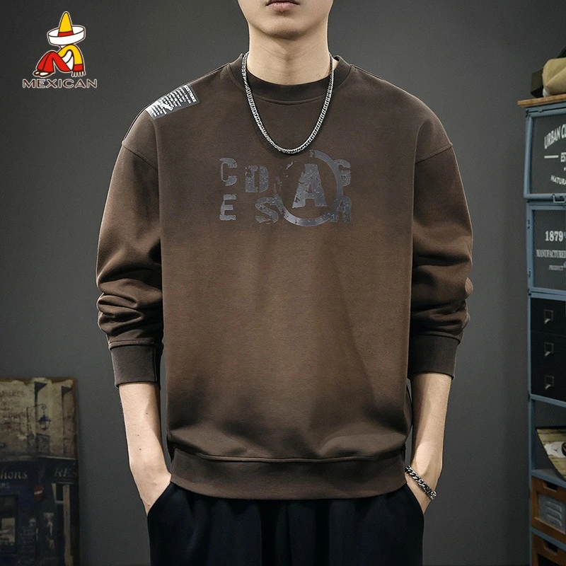 Mexican/稻草人美式潮牌渐变卫衣男款秋季宽松休闲印花长袖套头衫
