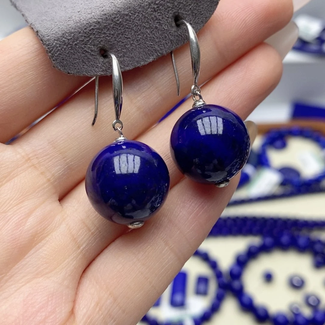 青金石银S925镶嵌耳饰15.8mm