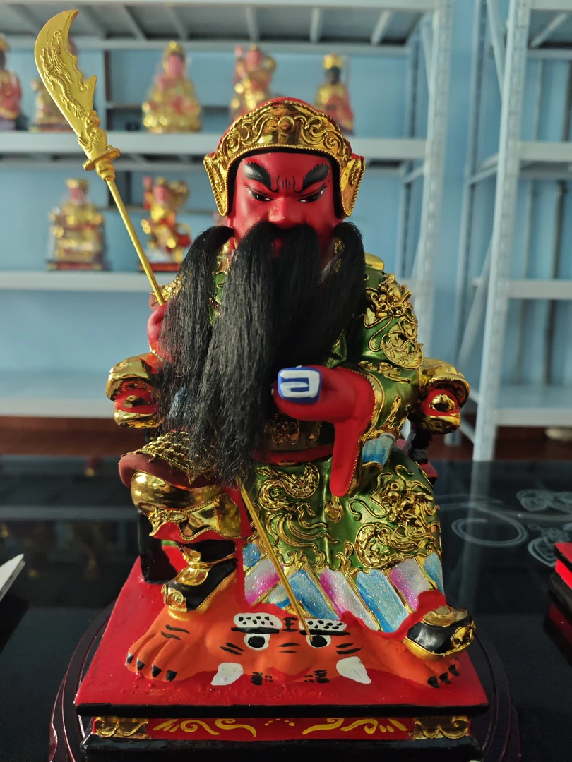 惠安木雕刻香樟木坐椅文关公神像贴金木雕工艺品摆件