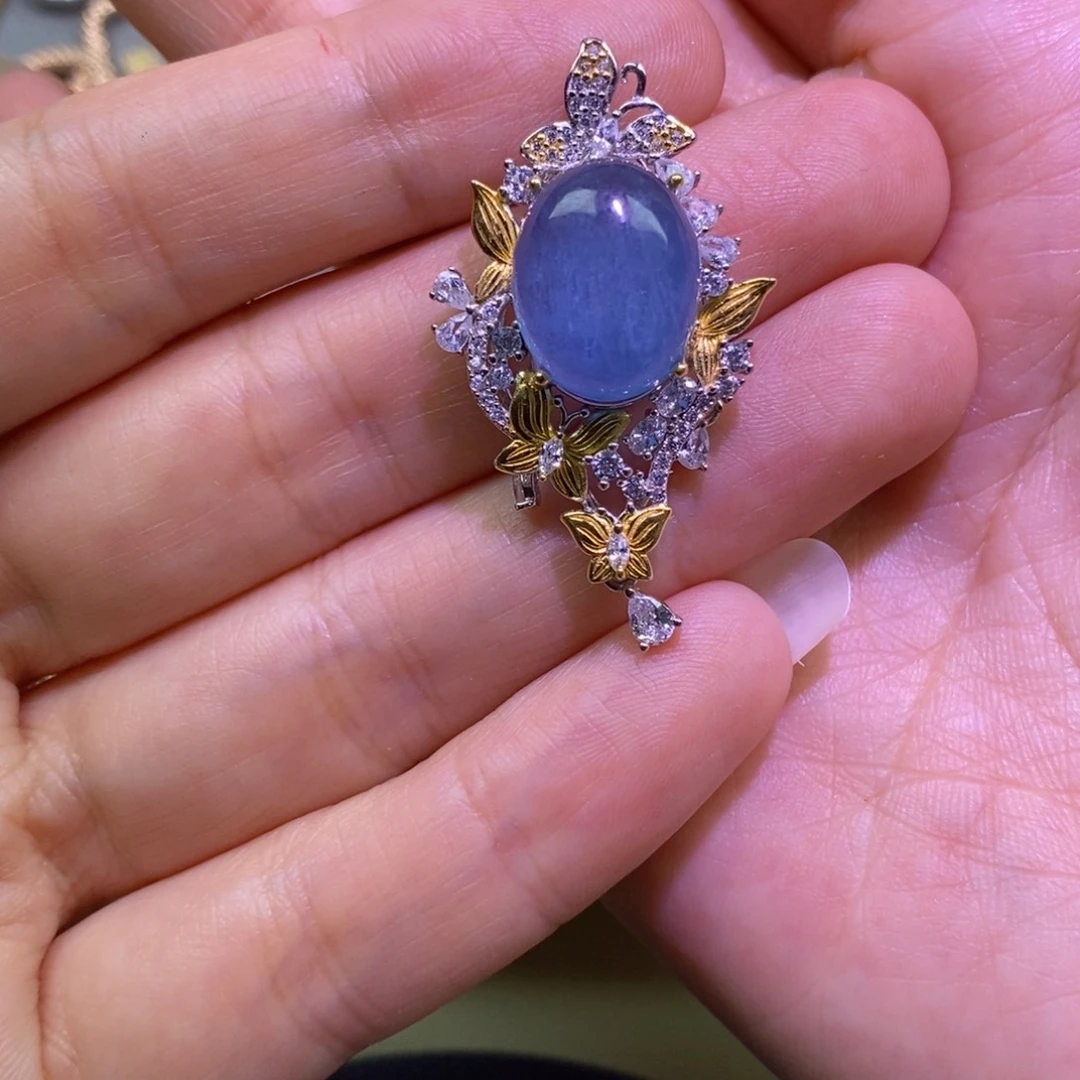 海蓝宝石吊坠(不含链)银S925镶嵌爱****猫